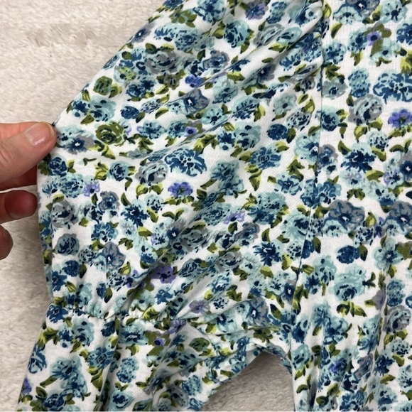 Cottagecore Floral Ruched Top Ditzy Print Puff Sleeve Large Square Neckline - Picture 12 of 15